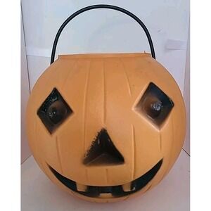 Vintage Halloween Plastic Pumpkin Pail Jack O‎ Lantern Bucket W/Diamond Eyes